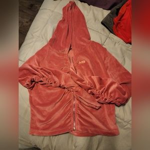 Pink velveteen ruched legs and sleeves jogging suit